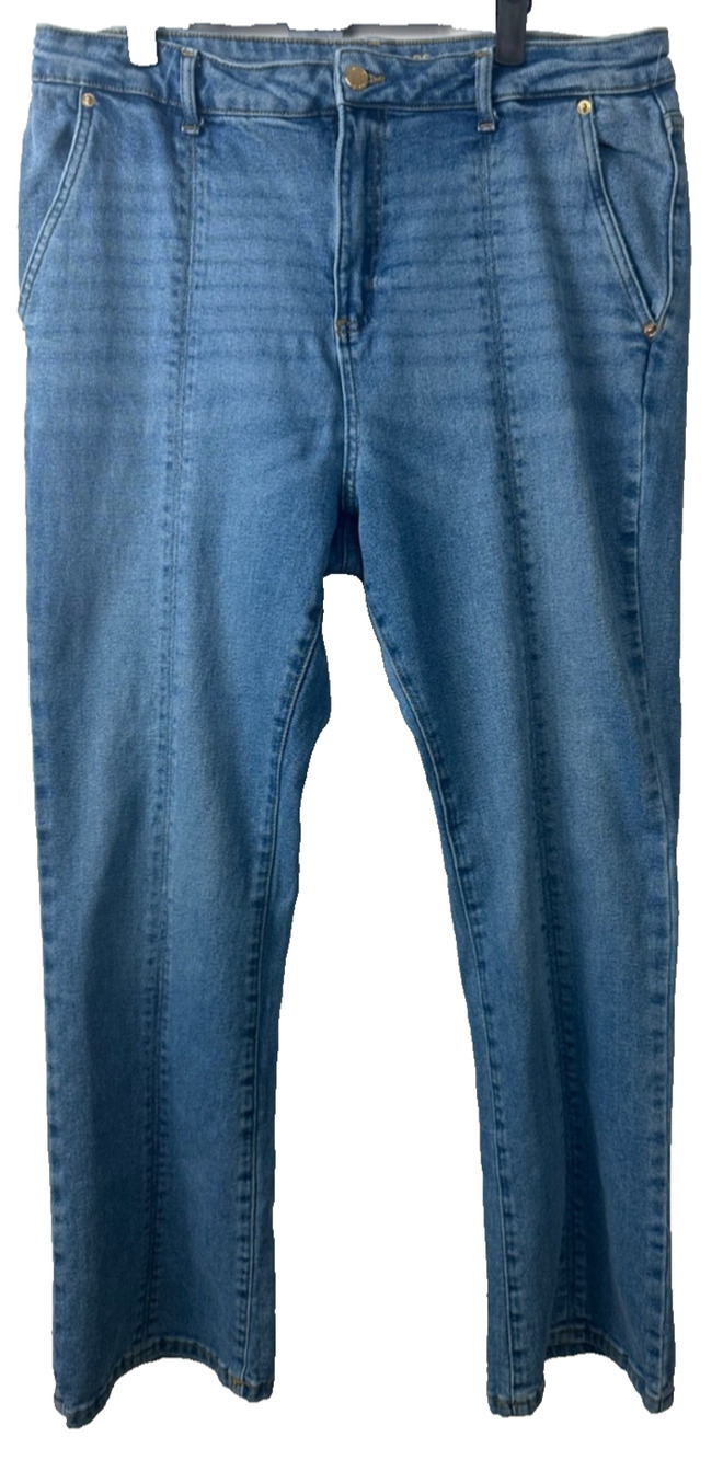Michael Kors Front Seam Straight Leg Jeans Size 14 Womens Stretch Med Wash D35